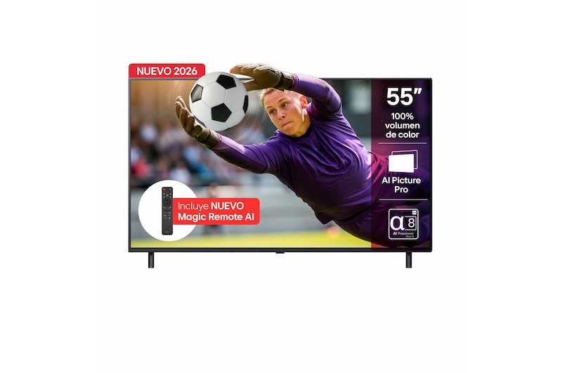 Vista frontal de TV LG 55" QNED evo AI 4K – El partido más vívido en casa 55QNED85BSG